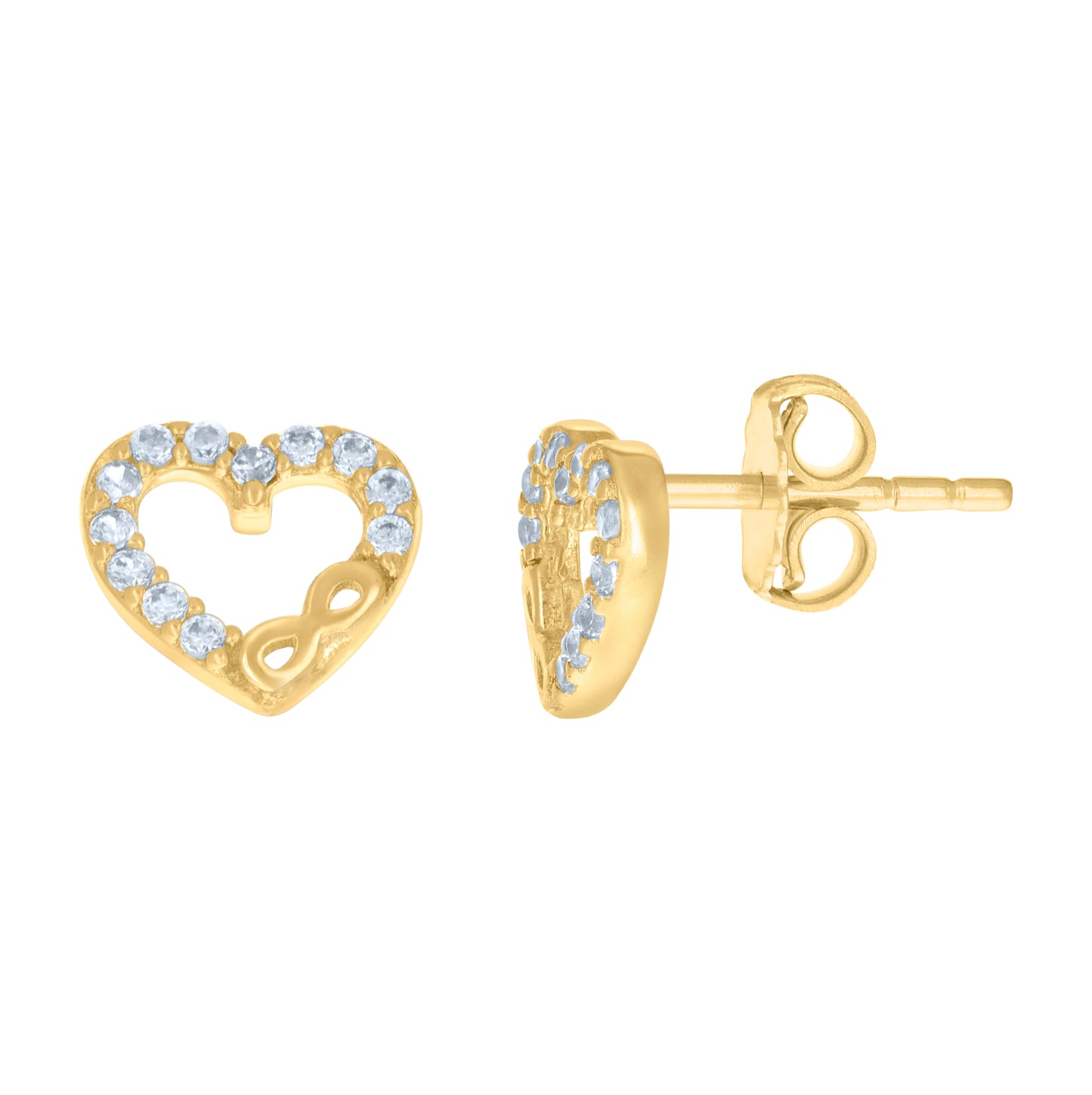 14K Yellow Gold Womens Cubic-Zirconia Love Infinity Heart Stud Earrings