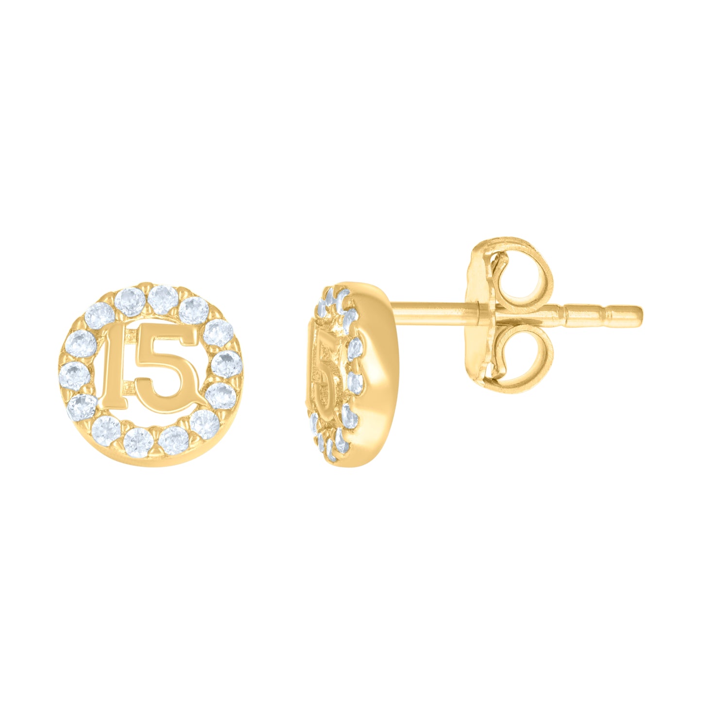 14K Yellow Gold Womens Cubic-Zirconia Anos 15 Quinceanera Stud Earrings