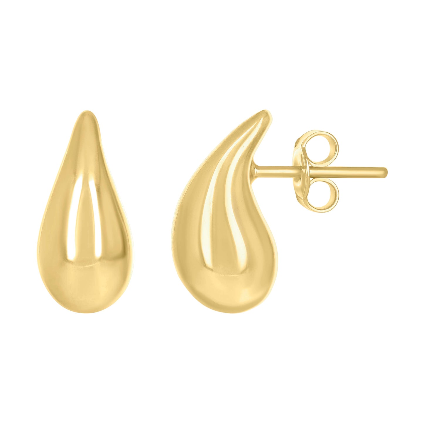 14K Yellow Gold Womens Teardrop Stud Earrings