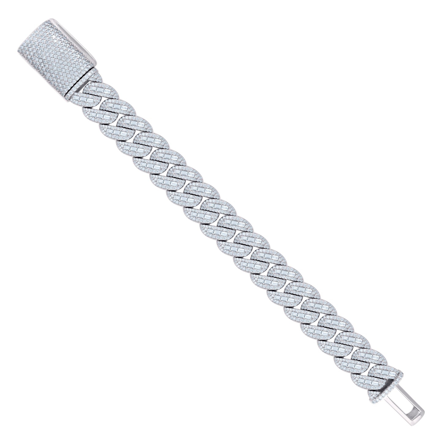 Sterling Silver 30.62 Cttw Moissanite Miami Cuban Chain Bracelet 18mm 8.5 Inches