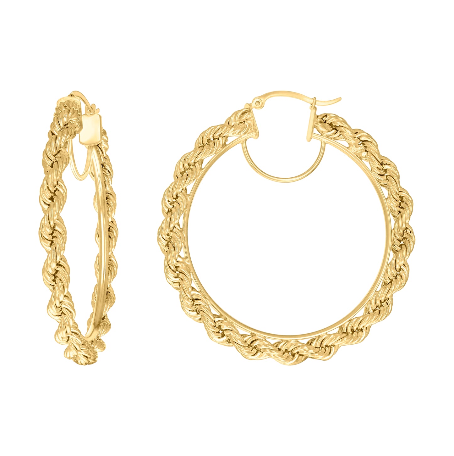 10K Yellow Gold Womens Fancy Twisted Rope Hoop Earrings