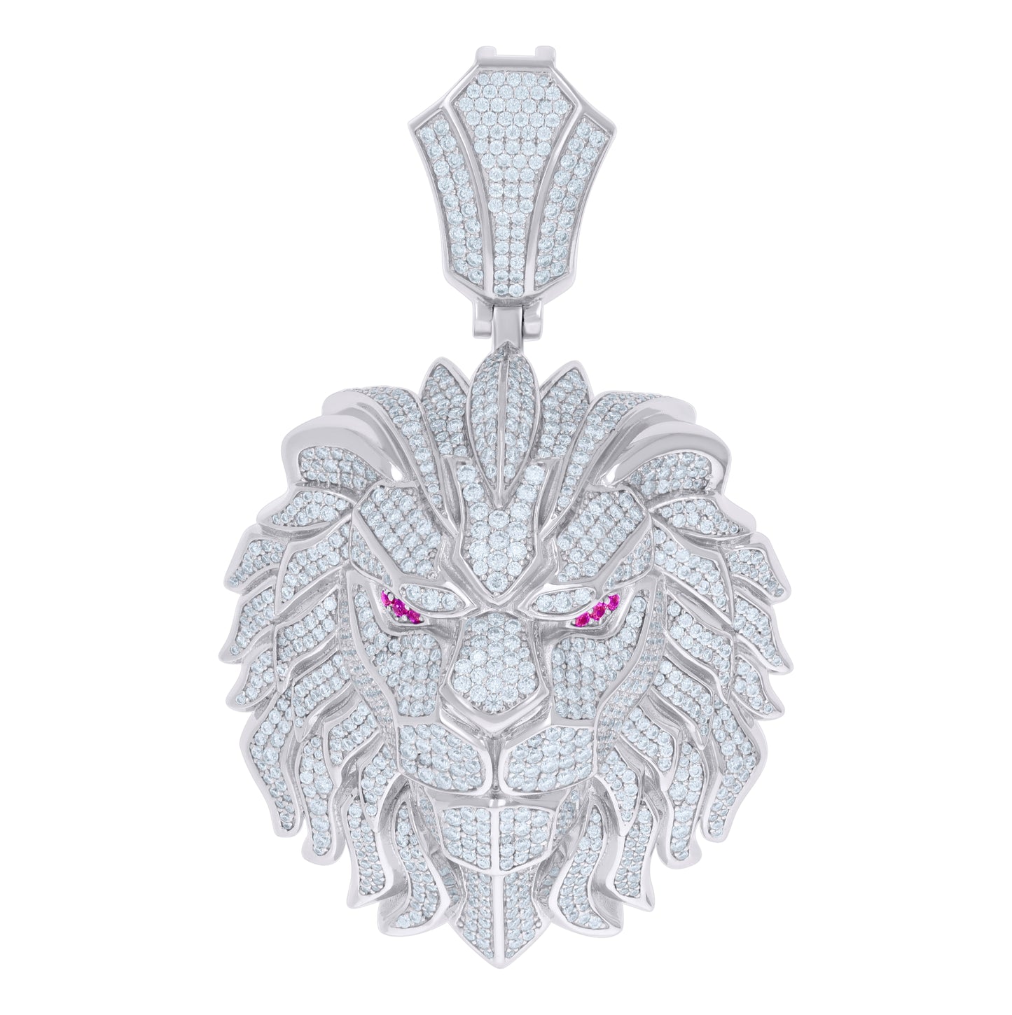 Sterling Silver Mens Purple White 11.9 Cttw Moissanite Leo/Lion Head Zodiac Sign/Wildlife Pendant