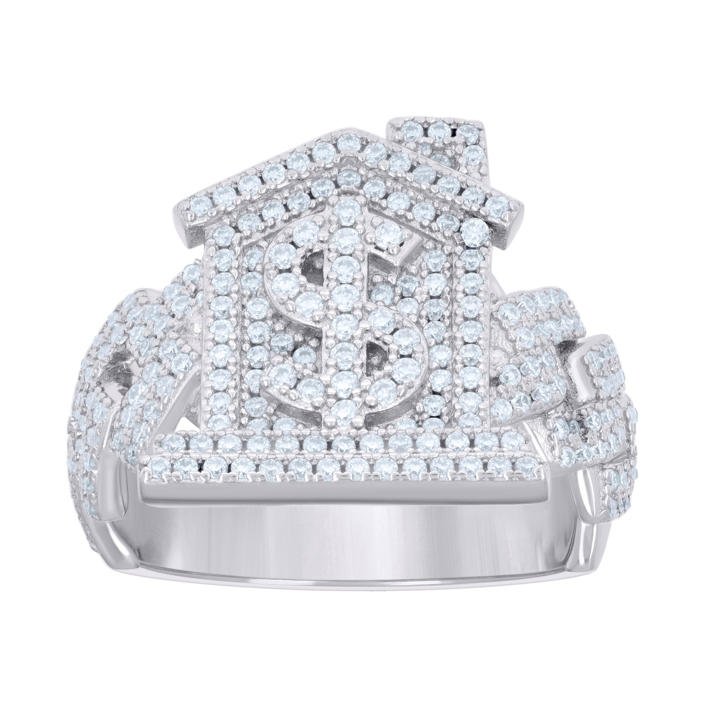 Sterling Silver Mens Baguette 1.22 Cttw Round Moissanite Dollar Sign Trap House Fashion Ring Size 10