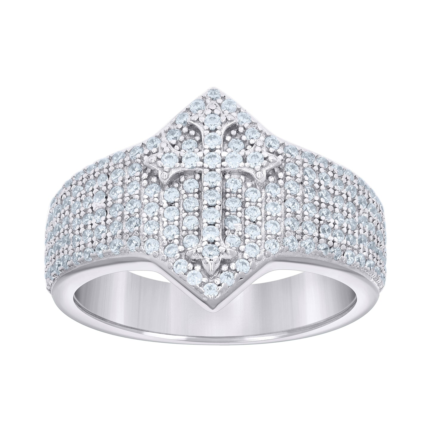Sterling Silver Mens 0.97ct Moissanite Cross Religious Bridal Anniversary Wedding Engagement Band Ring