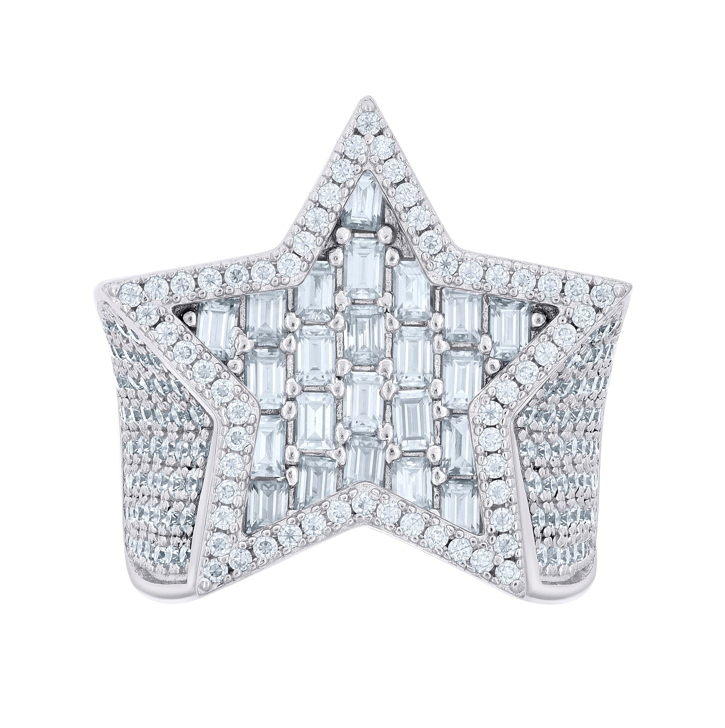 Sterling Silver Mens 2.25 Cttw Baguette 3.36 Cttw Round Moissanite Star Fashion Ring Size 10