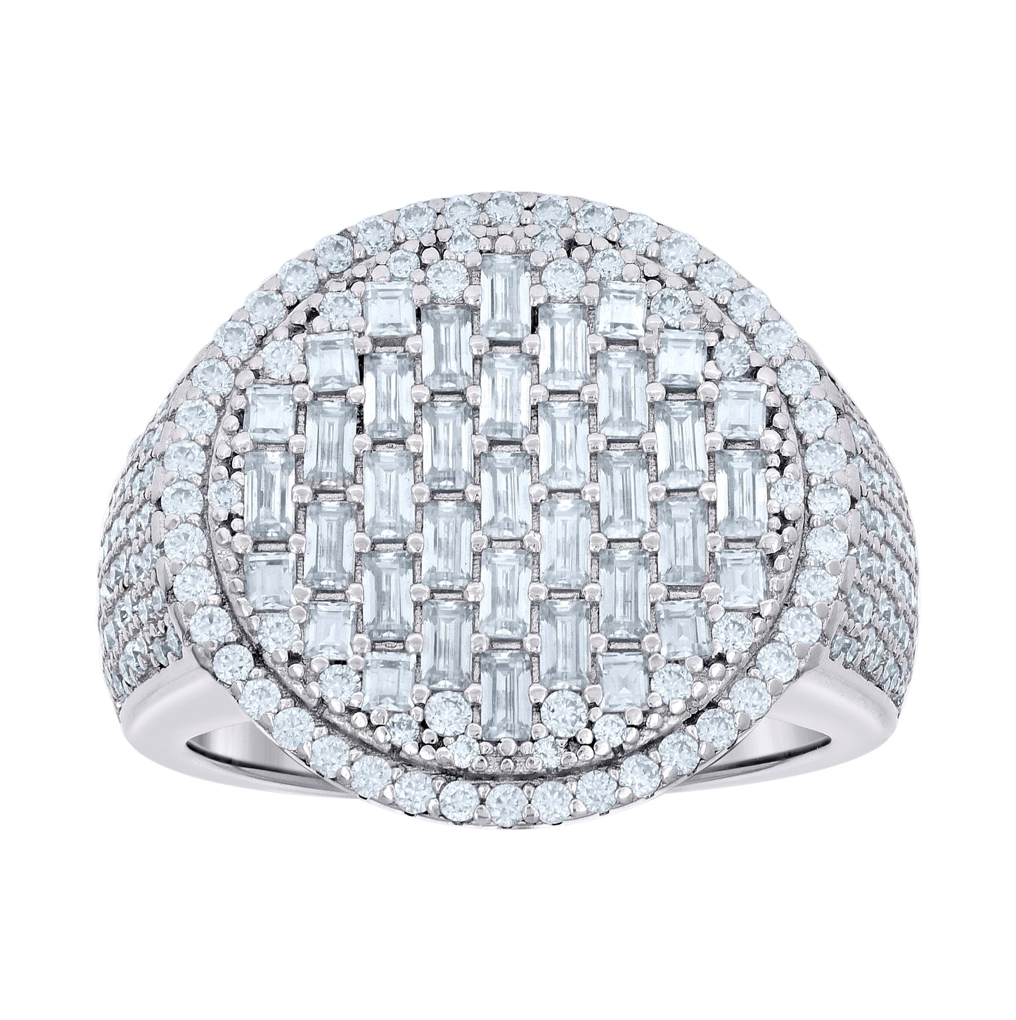 Sterling Silver Mens 1.99ct Baguette 1.58ct Round Moissanite Fashion Bridal Anniversary Wedding Engagement Band Ring