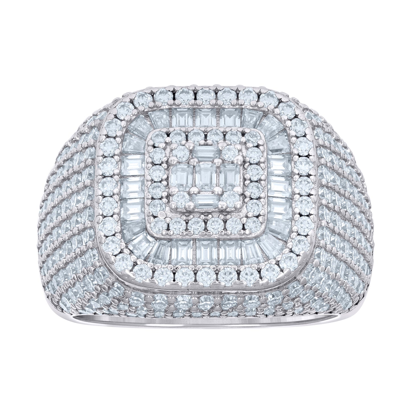 Sterling Silver Mens 1.11ct Baguette 3.29ct Round Moissanite Cushion-Shaped Fashion Bridal Anniversary Wedding Engagement Band Ring