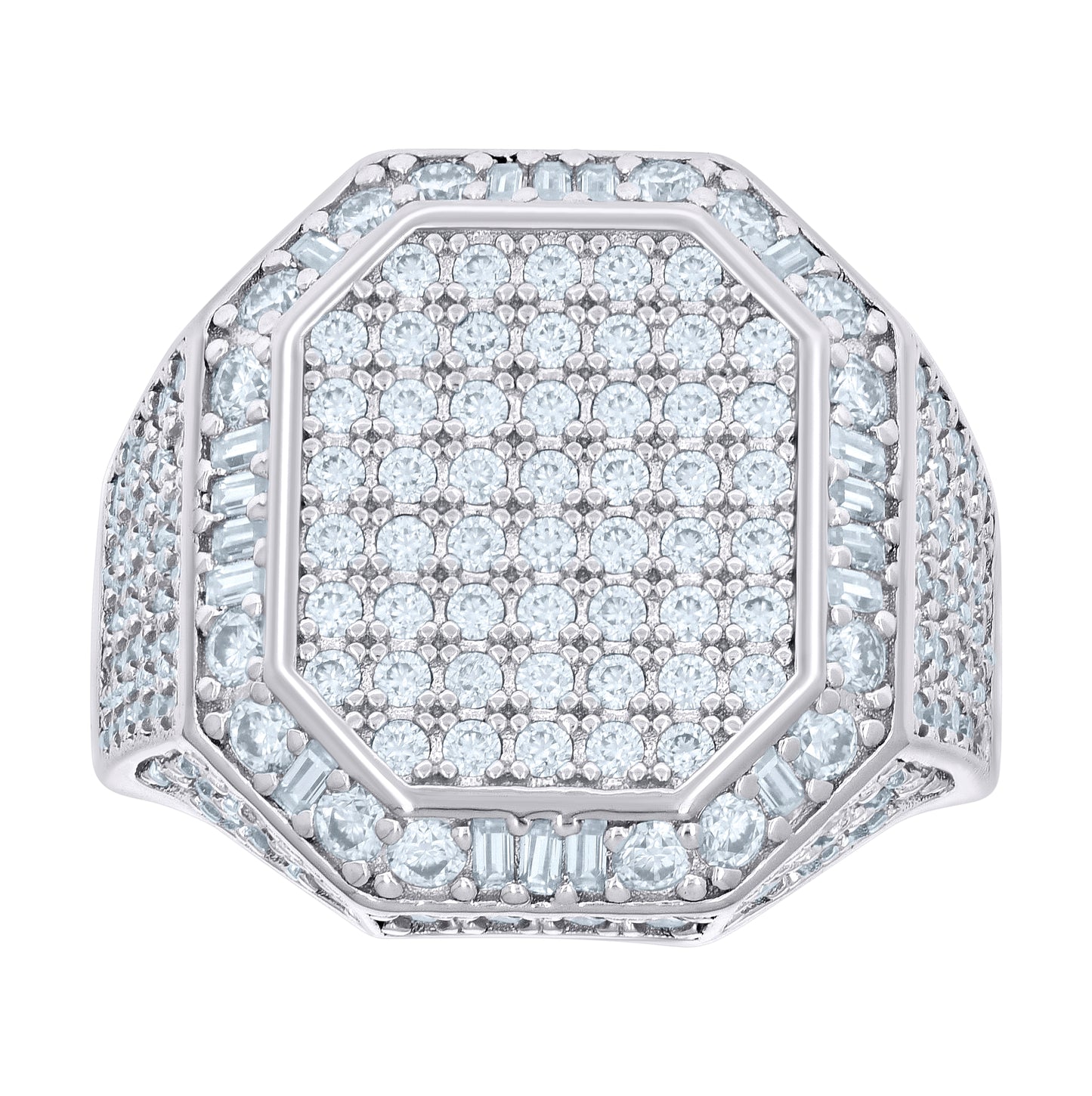 Sterling Silver Mens 0.50ct Baguette 2.81ct Round Moissanite Octagon Head Fashion Bridal Anniversary Wedding Engagement Band Ring