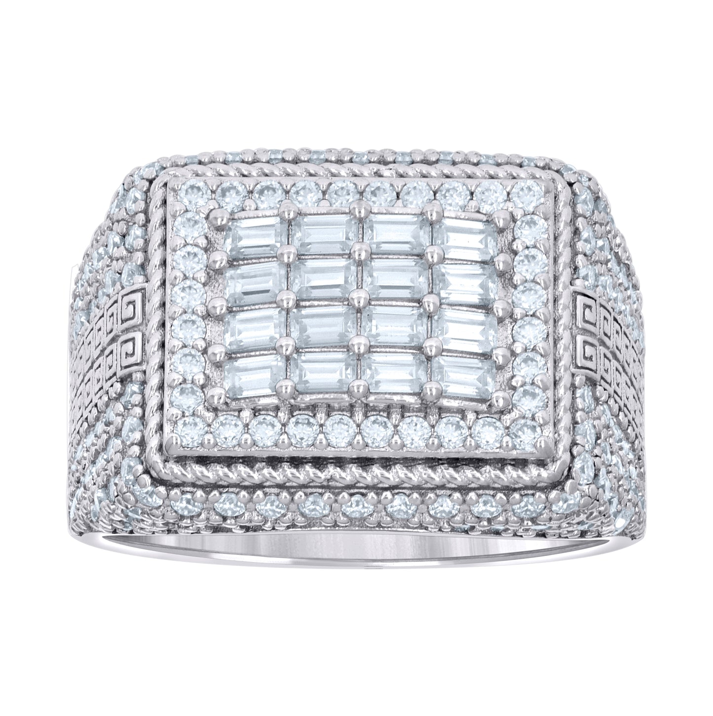Sterling Silver Mens 0.91ct Baguette 1.57ct Round Moissanite Square Head Fashion Bridal Anniversary Wedding Engagement Band Ring