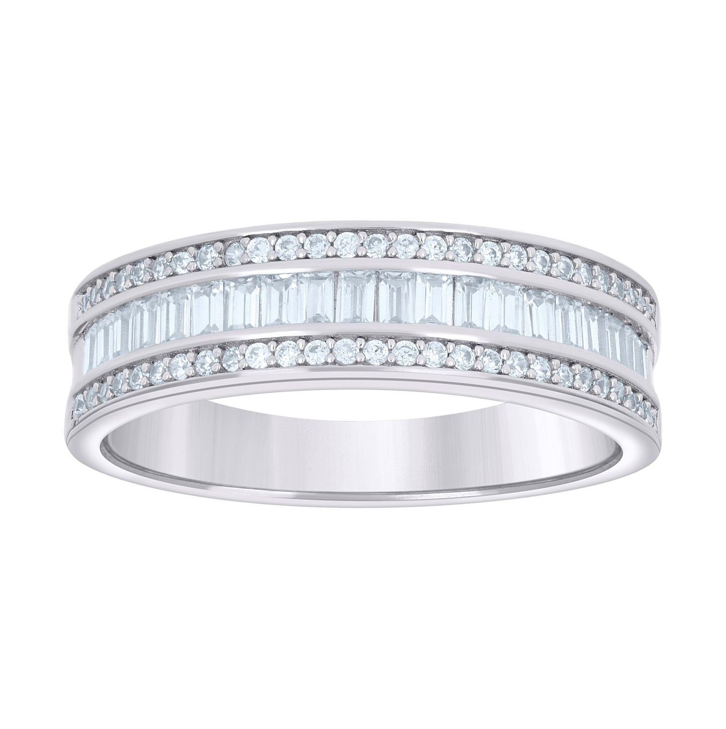 Sterling Silver Womens Baguette Round 1.20ct Moissanite Fashion Bridal Anniversary Engagement Wedding Band Ring