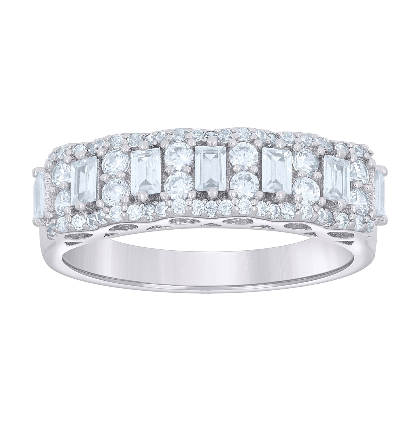Sterling Silver Womens Baguette Round 1.19ct Moissanite Fashion Bridal Anniversary Engagement Wedding Band Ring