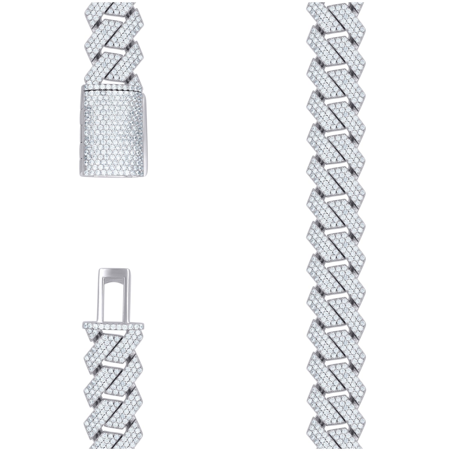 Sterling Silver Cubic-Zirconia Cuban Chain Necklace 15mm Size 24 Inches