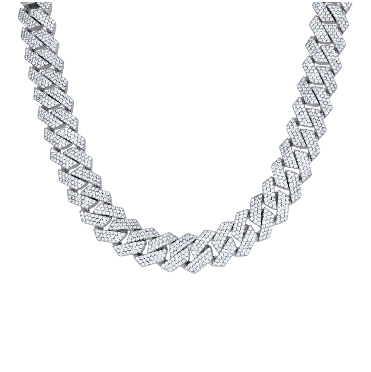 Sterling Silver Cubic-Zirconia Cuban Chain Necklace 15mm Size 24 Inches