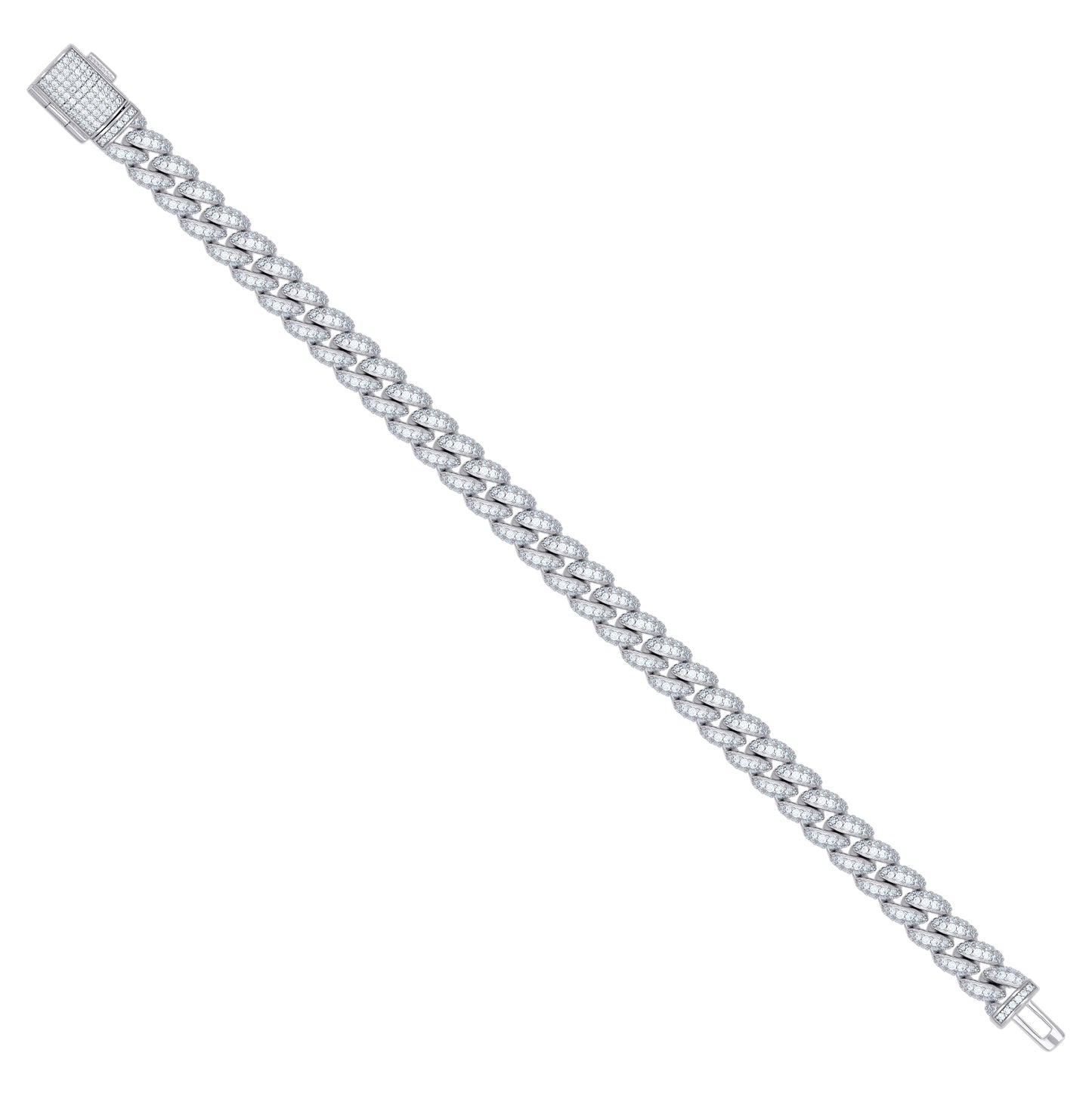 Sterling Silver Cubic-Zirconia Cuban Chain Bracelet 8mm Size 7 Inches