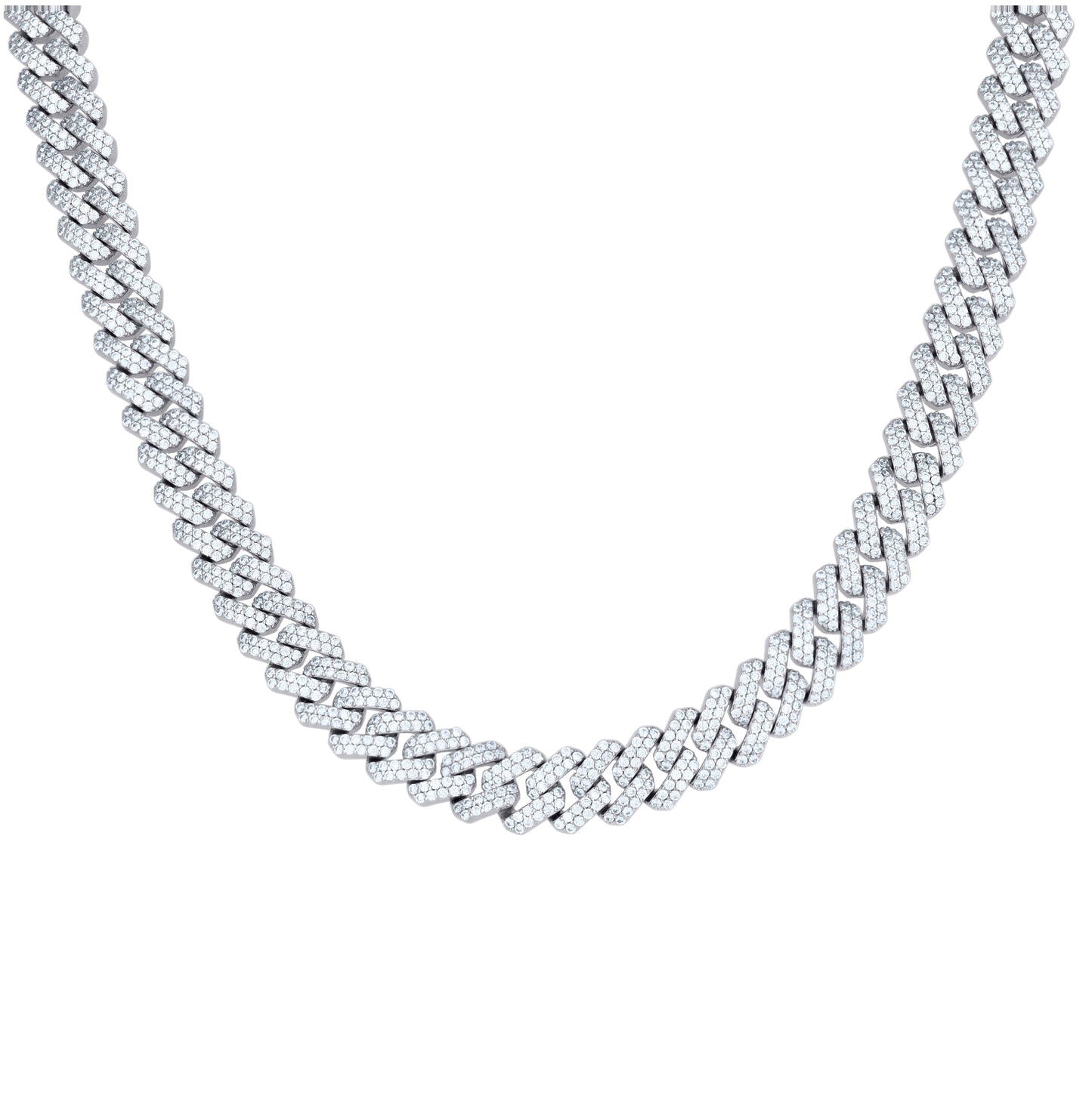 Sterling Silver Cubic-Zirconia Cuban Chain Necklace 10mm