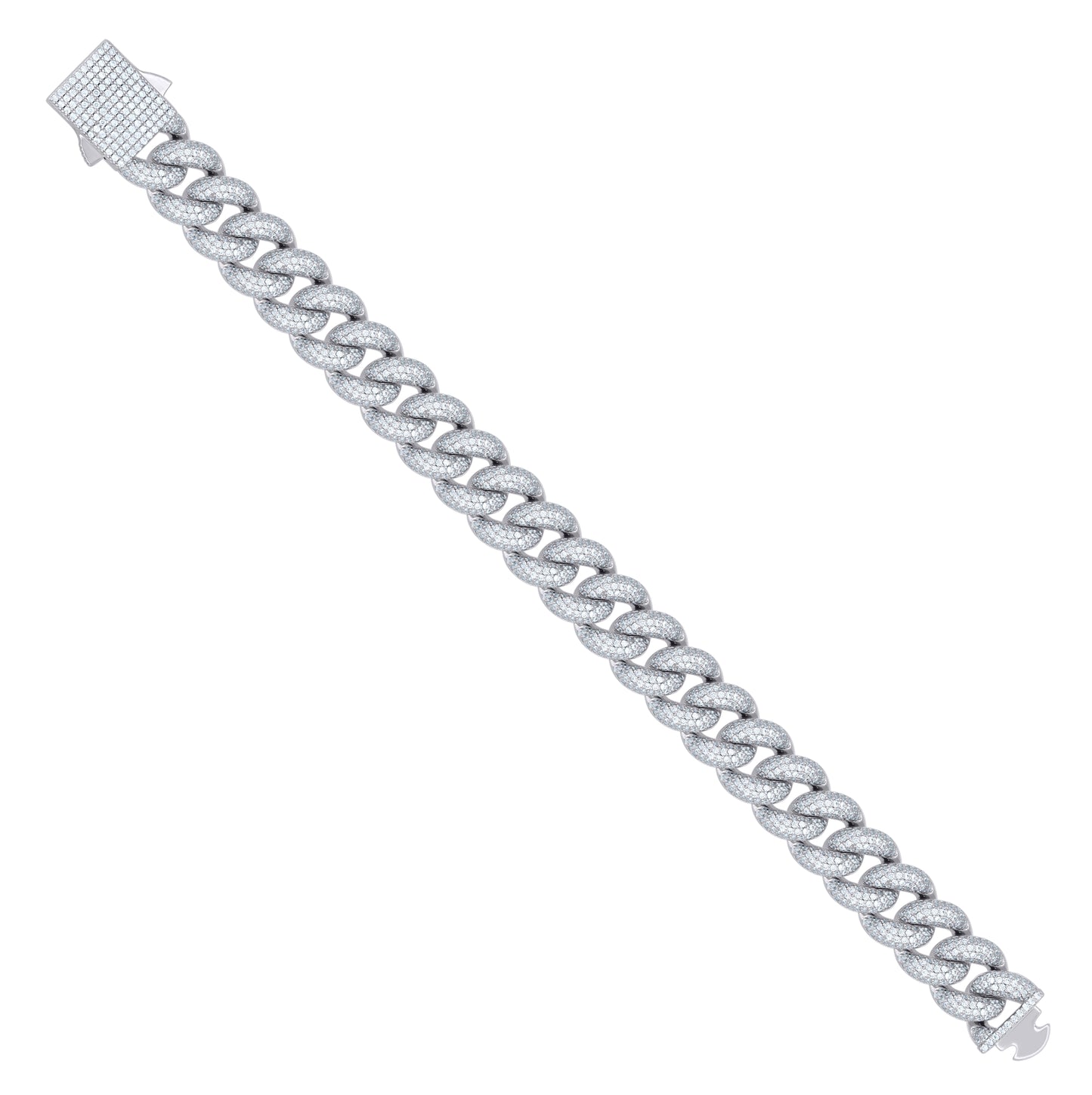 Sterling Silver Cubic-Zirconia Cuban Chain Bracelet 12mm