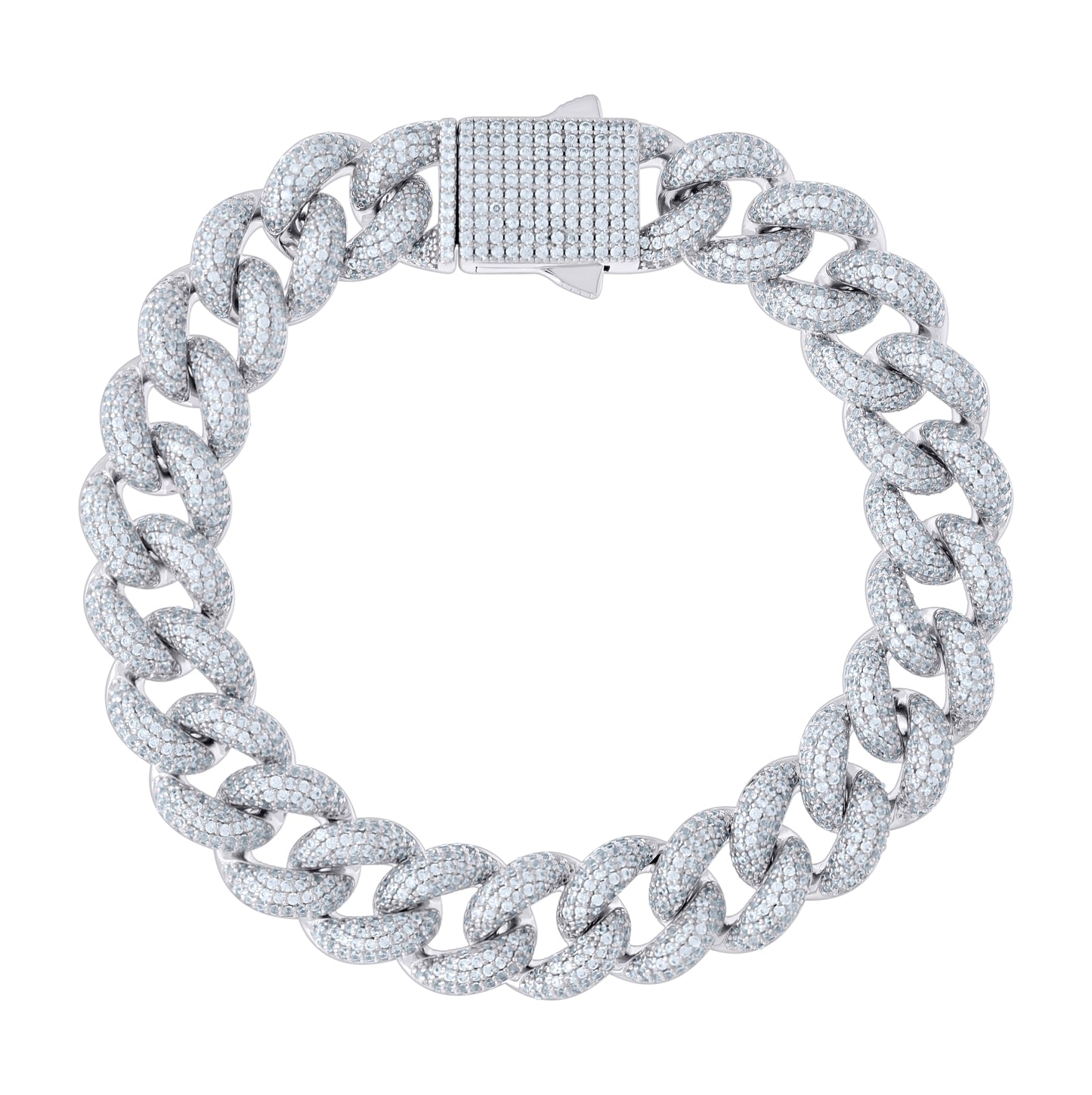 Sterling Silver Cubic-Zirconia Cuban Chain Bracelet 12mm