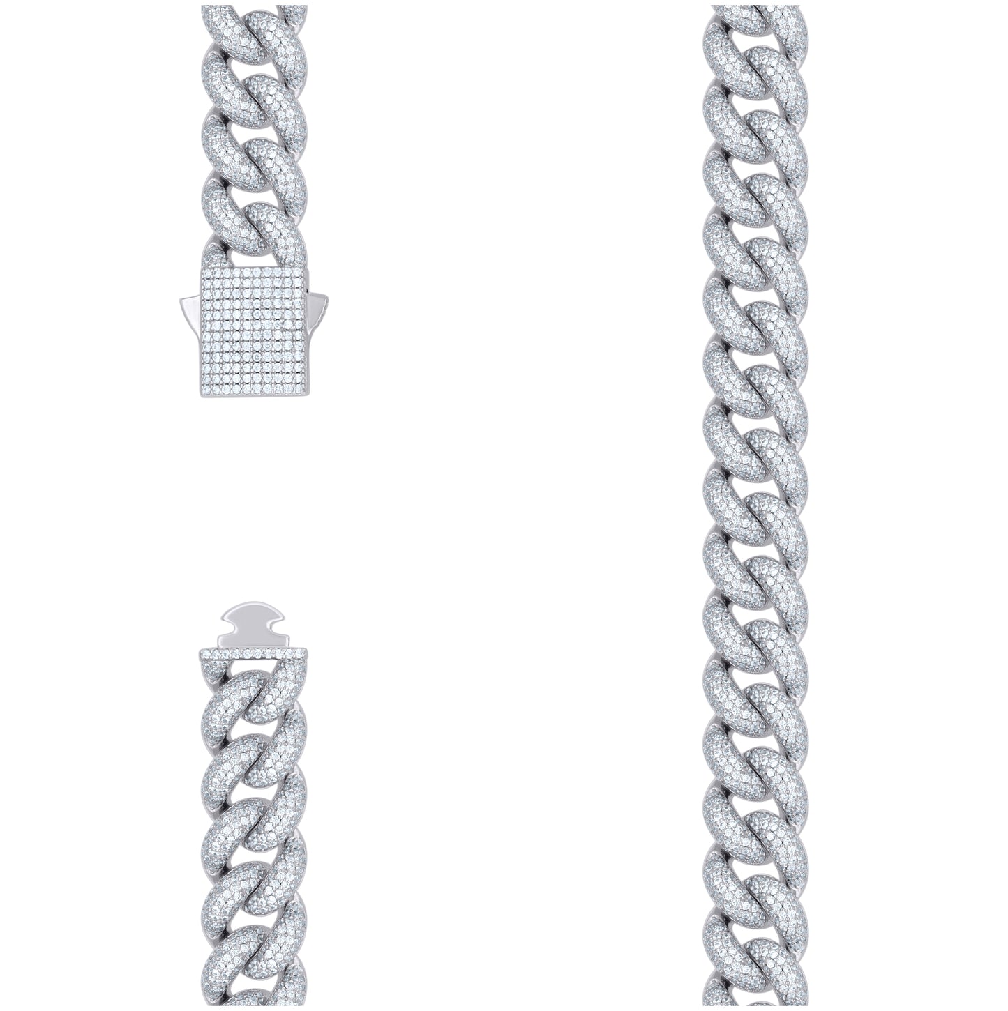 Sterling Silver Cubic-Zirconia Cuban Chain Necklace 12mm