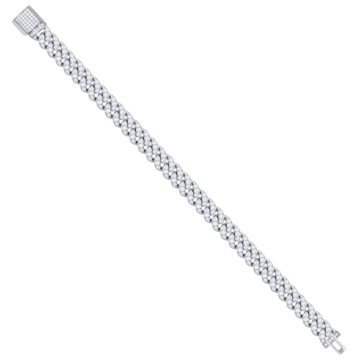 Sterling Silver Cubic-Zirconia Cuban Chain Bracelet 8mm Size 7 Inches