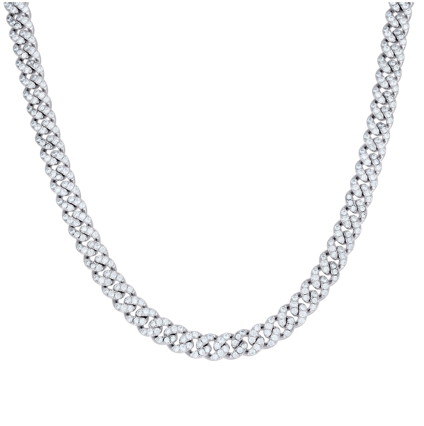 Sterling Silver Cubic-Zirconia Cuban Chain Necklace 8mm