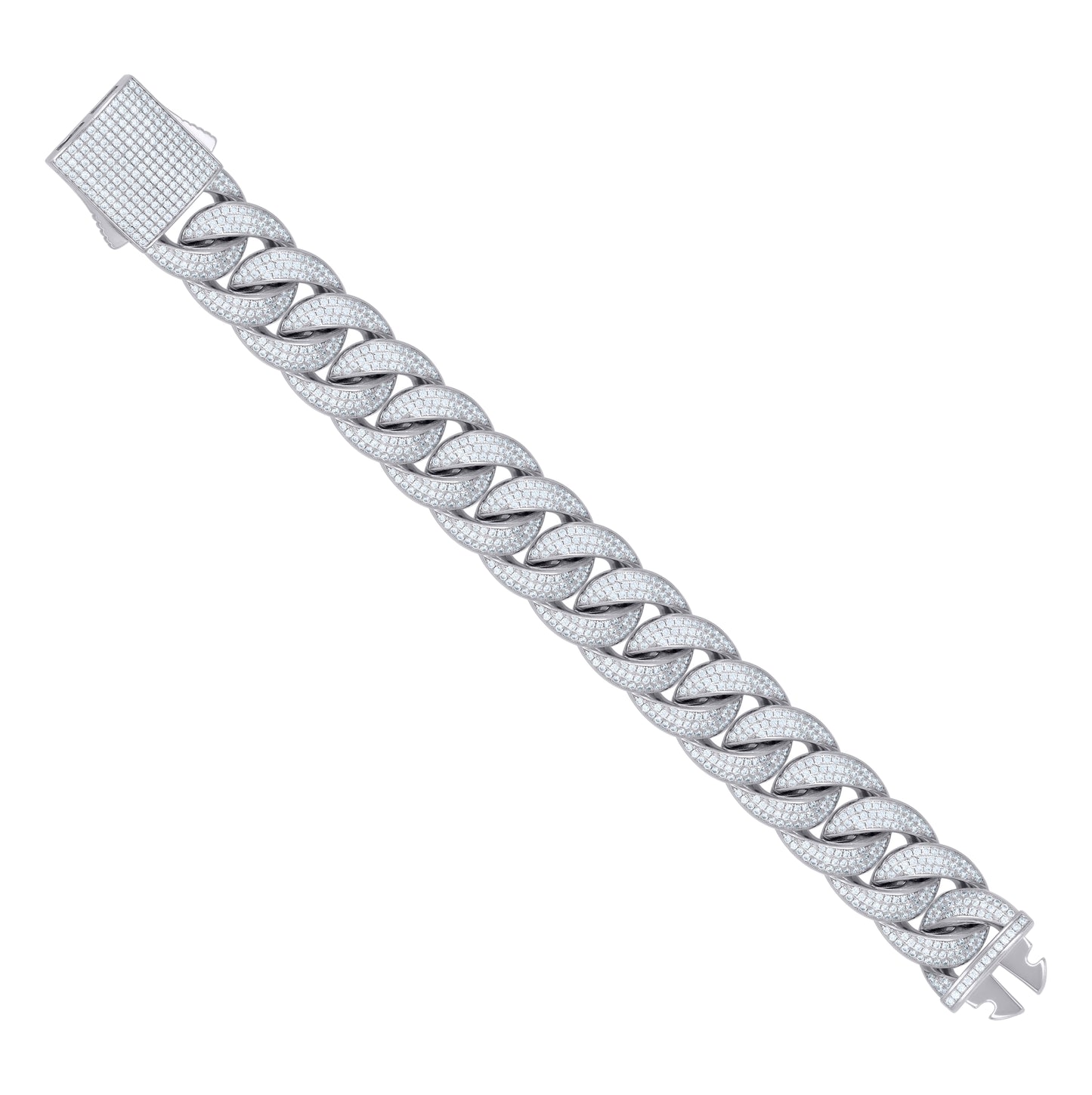 Sterling Silver Cubic-Zirconia Cuban Chain Bracelet 18mm Size 8 Inches