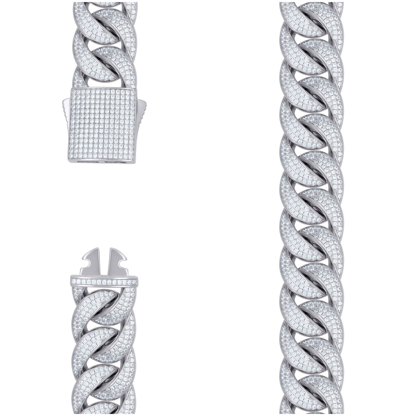 Sterling Silver Cubic-Zirconia Cuban Chain Necklace 18mm
