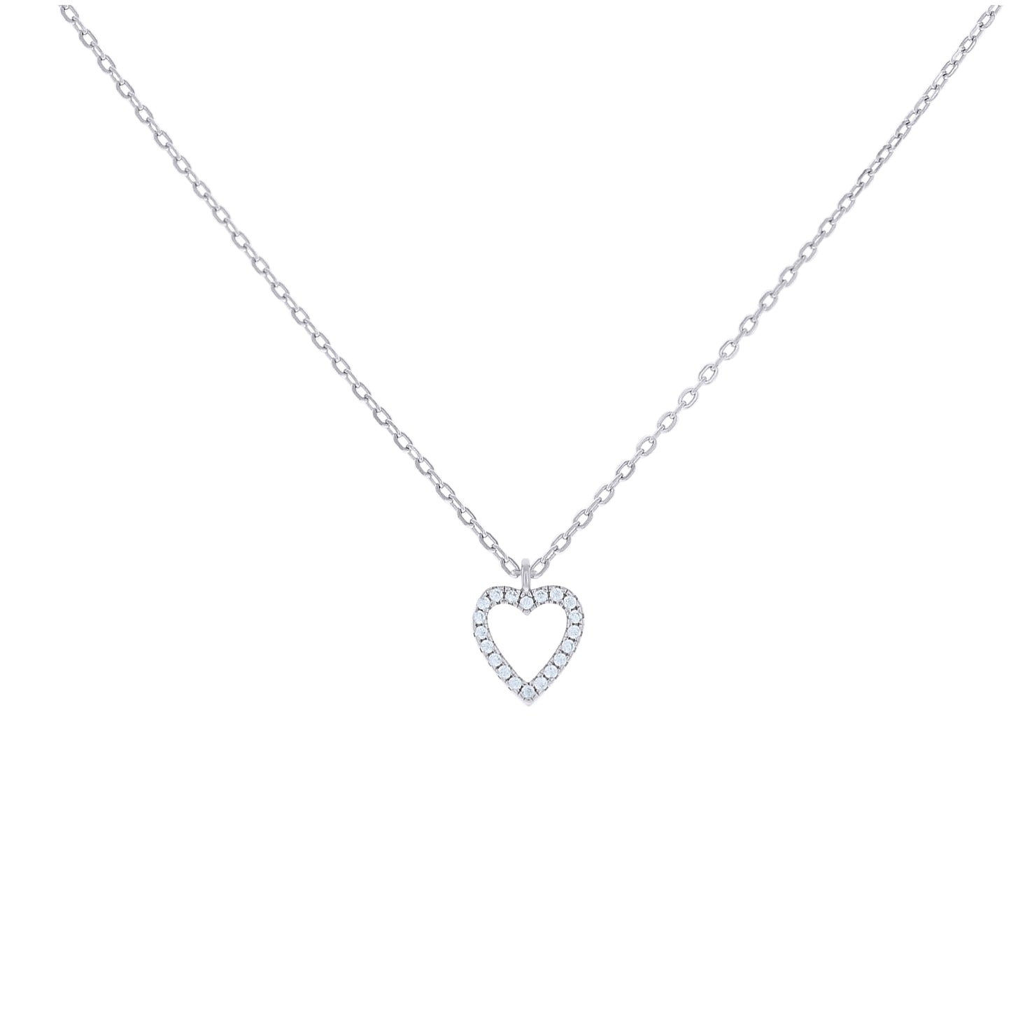 Sterling Silver Or Yellow-Tone Womens Cubic-Zirconia Heart Charm Necklace Size 16 + 2 Inches