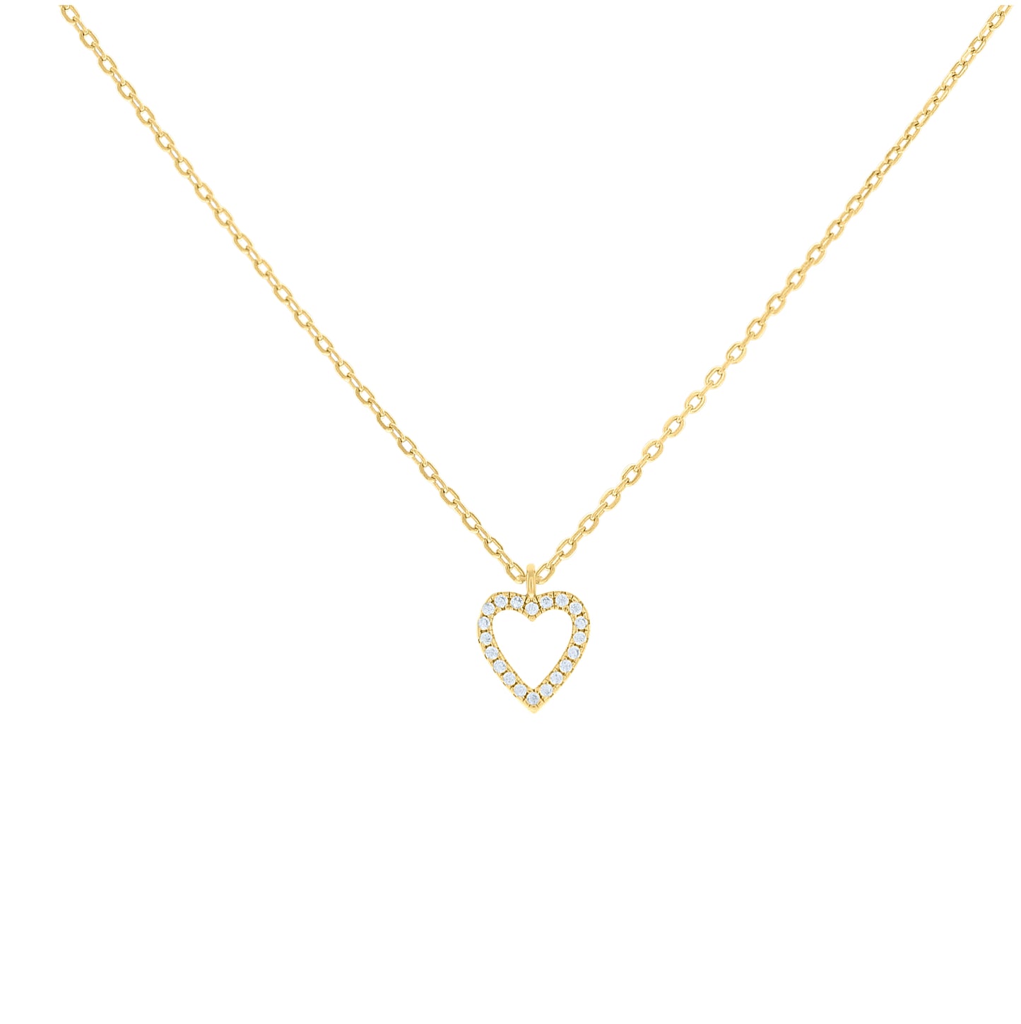 Sterling Silver Or Yellow-Tone Womens Cubic-Zirconia Heart Charm Necklace Size 16 + 2 Inches