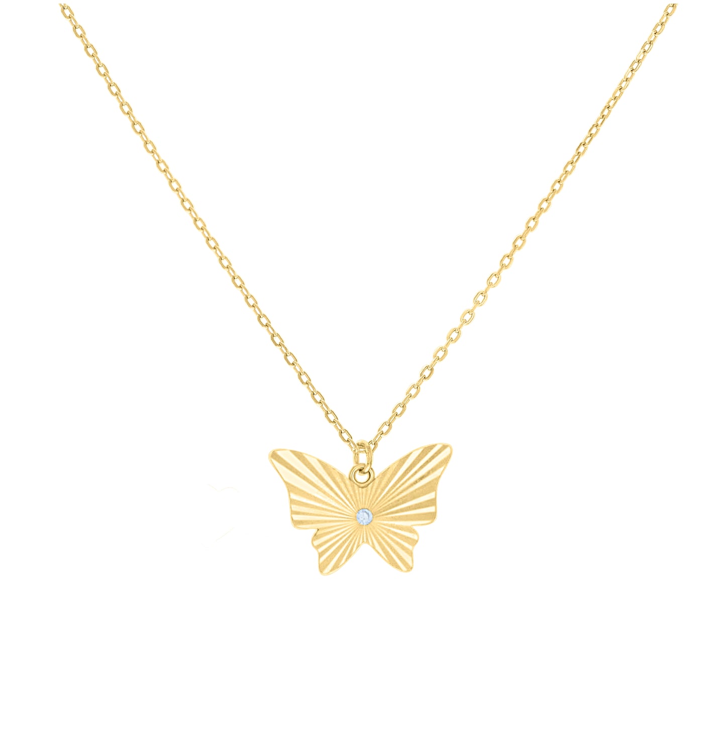 Sterling Silver Or Yellow-Tone Womens Cubic-Zirconia Butterfly Charm Necklace Size 16 + 2 Inches