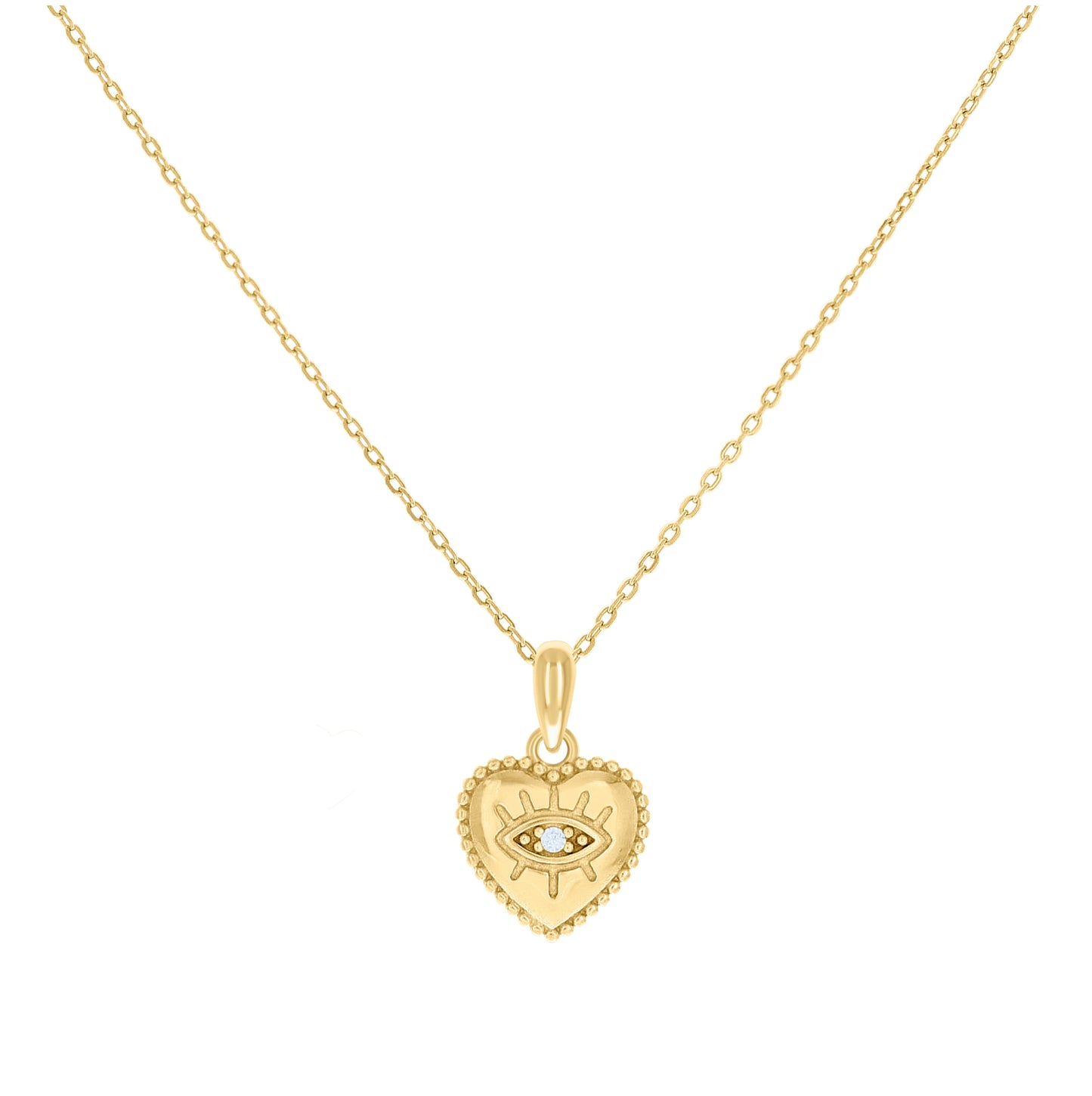 Sterling Silver Womens Cubic-Zirconia Evil Eye Good Luck Heart Charm Necklace Size 16 + 2 Inches