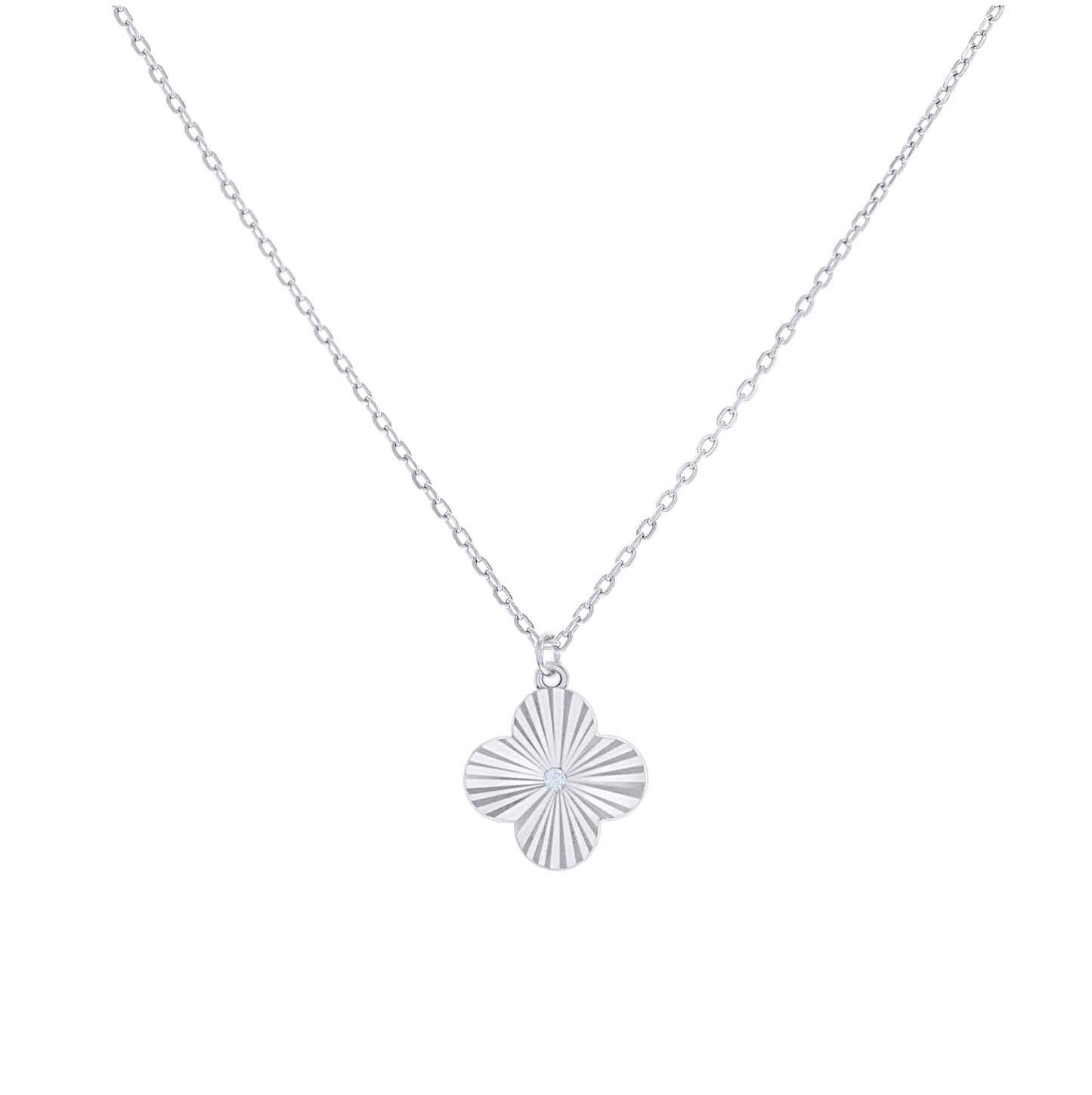 Sterling Silver Or Yellow-Tone Womens Cubic-Zirconia Clover Good Luck Charm Necklace Size 16 + 2 Inches