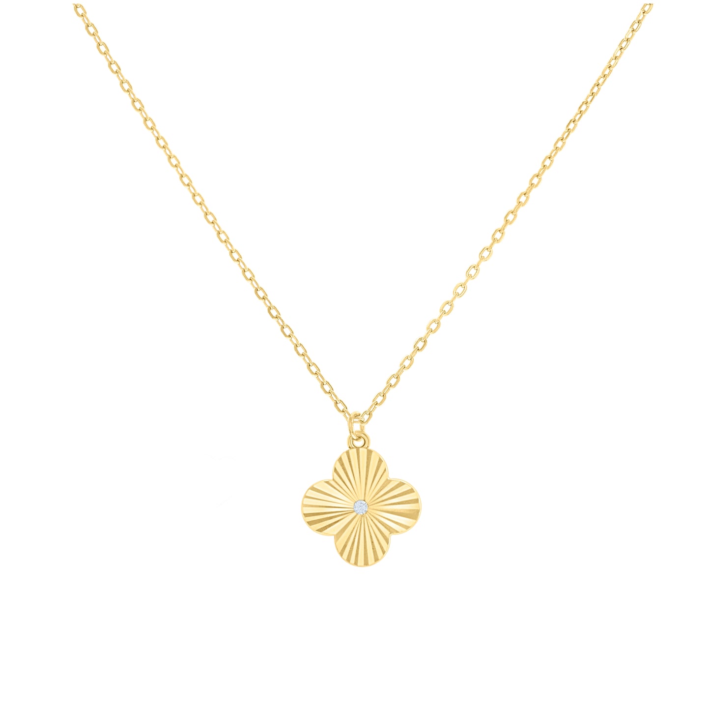 Sterling Silver Or Yellow-Tone Womens Cubic-Zirconia Clover Good Luck Charm Necklace Size 16 + 2 Inches