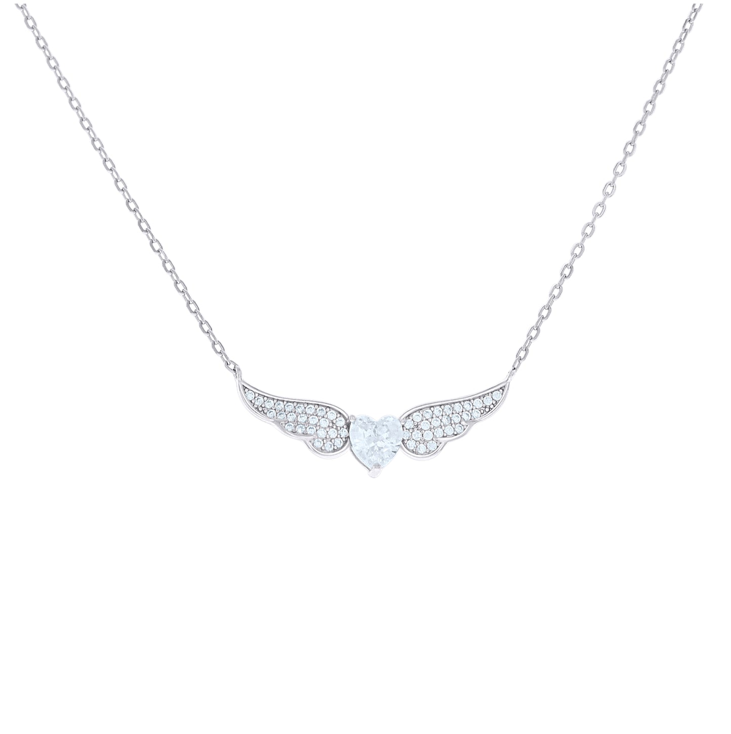 Sterling Silver Or Yellow-Tone Womens Heart Round Cubic-Zirconia Flying Heart Charm Necklace Size 16 + 2 Inches