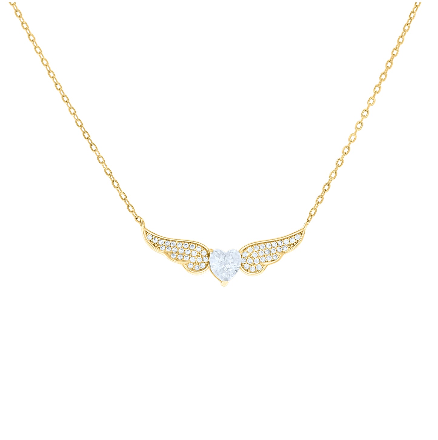 Sterling Silver Or Yellow-Tone Womens Heart Round Cubic-Zirconia Flying Heart Charm Necklace Size 16 + 2 Inches