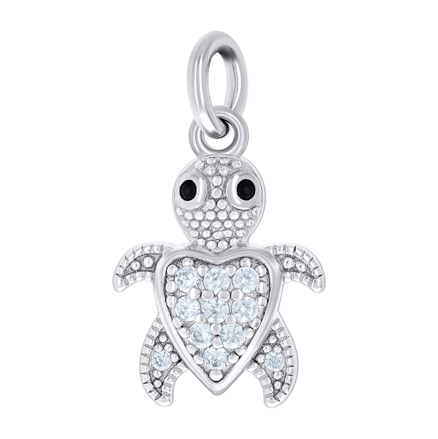 Sterling Silver Unisex Black White Cubic-Zirconia Heart Turtle Ocean Pendant