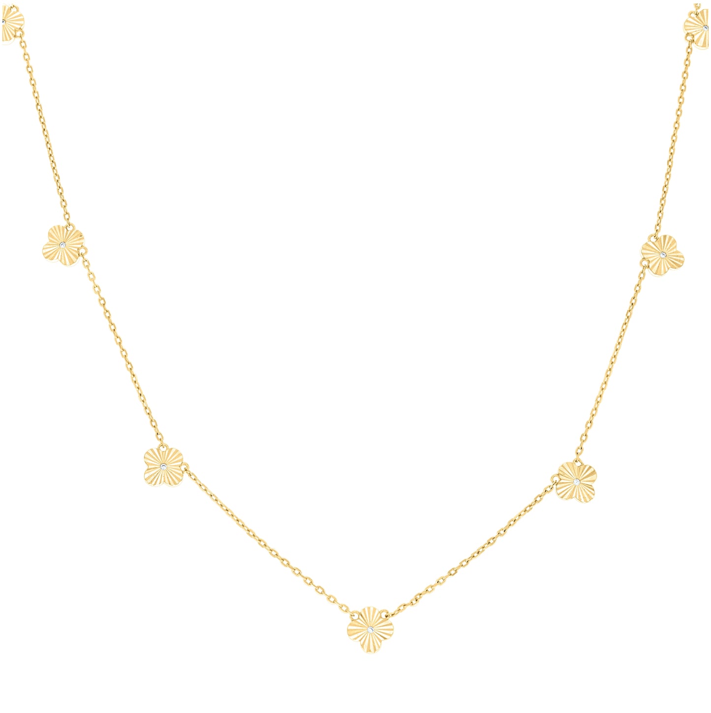 Sterling Silver Or Yellow-Tone Womens Cubic-Zirconia Clover Good Luck Charm Necklace Size 16 + 2 Inches