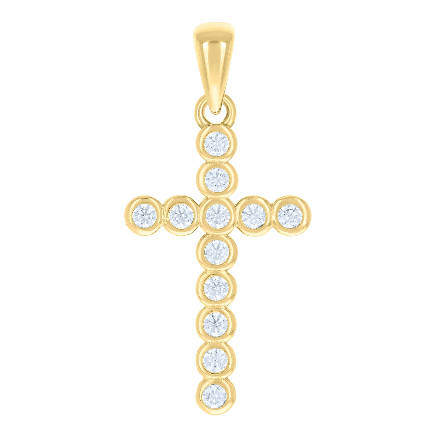 Sterling Silver Yellow-tone Unisex Cubic-Zirconia Cross Religious Charm Pendant