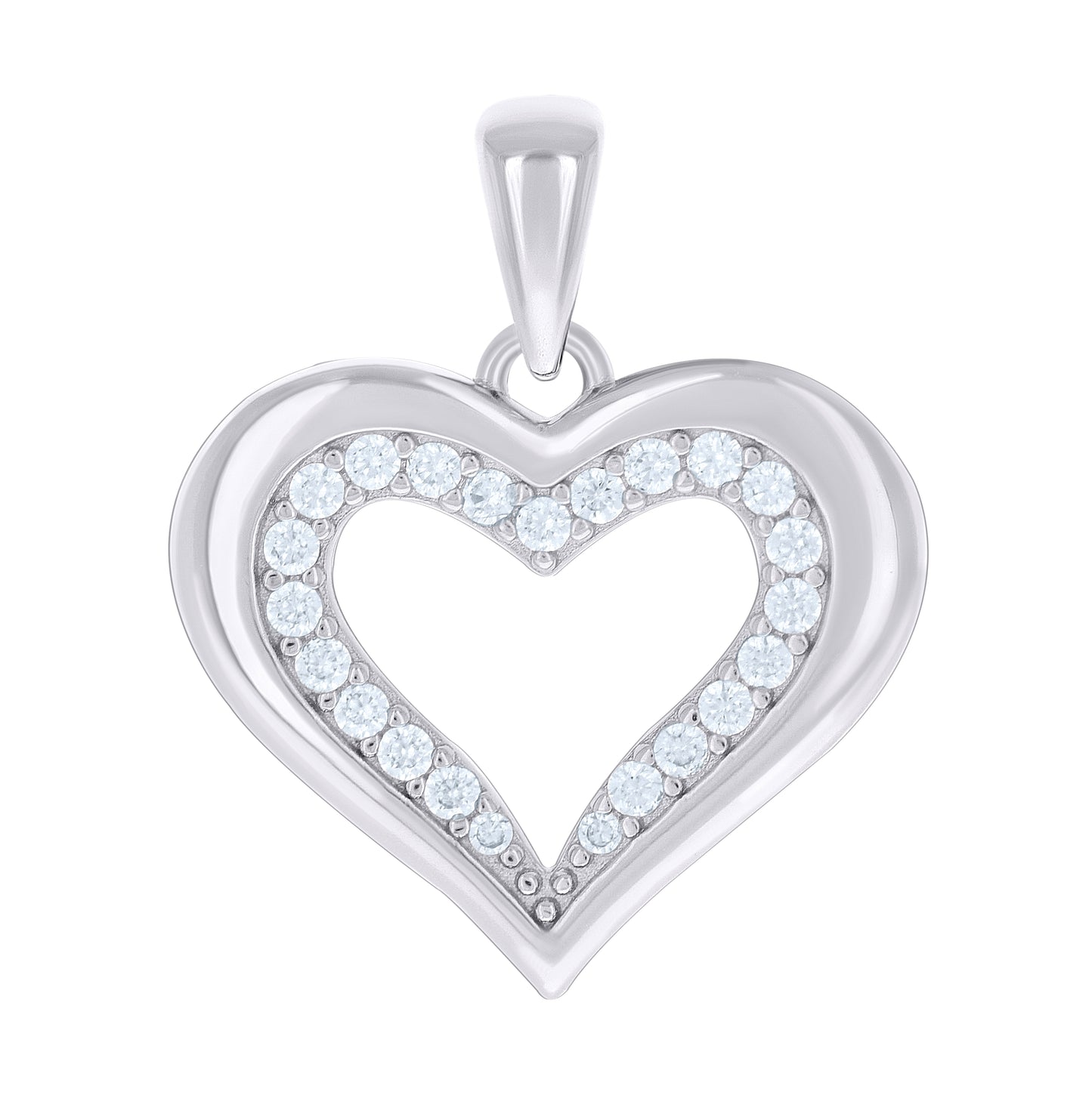 Sterling Silver Womens Cubic-Zirconia Heart Pendant