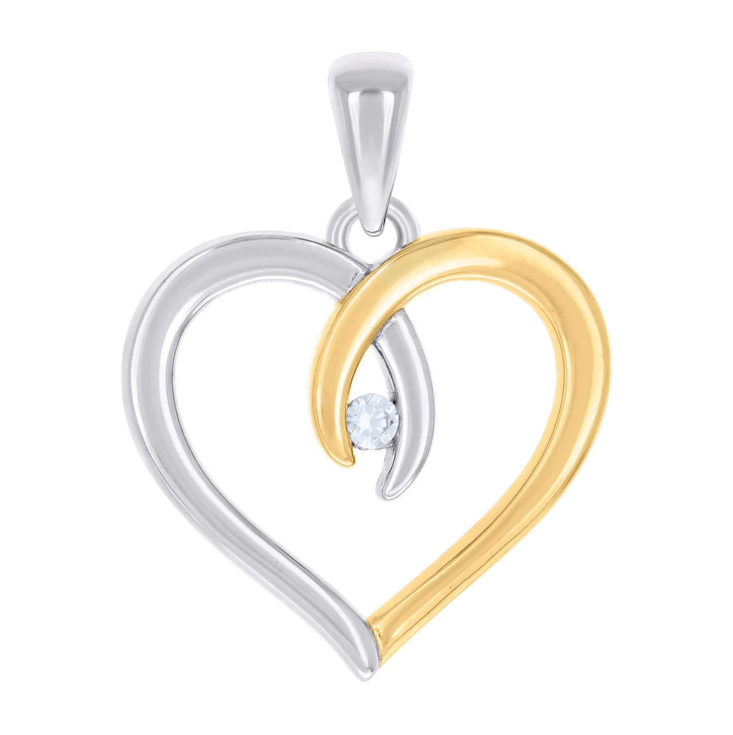 Sterling Silver Rose-tone Or Yellow tone Womens Cubic-Zirconia Heart Pendant