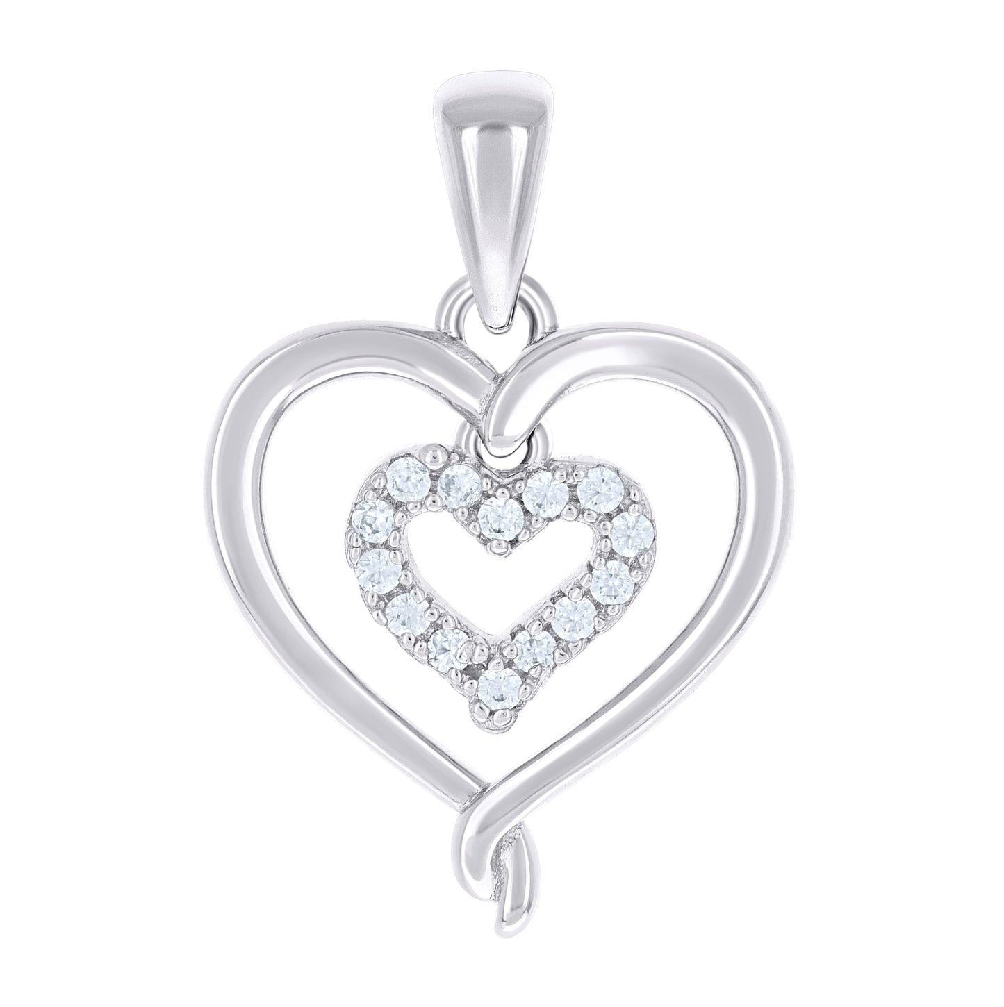 Sterling Silver Womens Cubic-Zirconia Heart In Heart Pendant