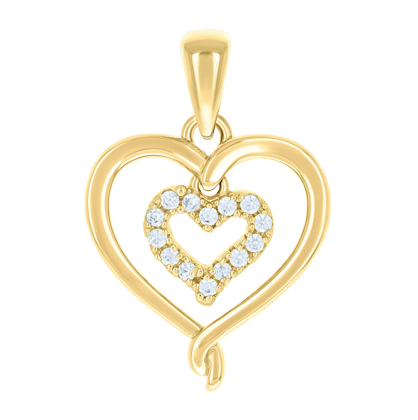 Sterling Silver Womens Cubic-Zirconia Heart In Heart Pendant