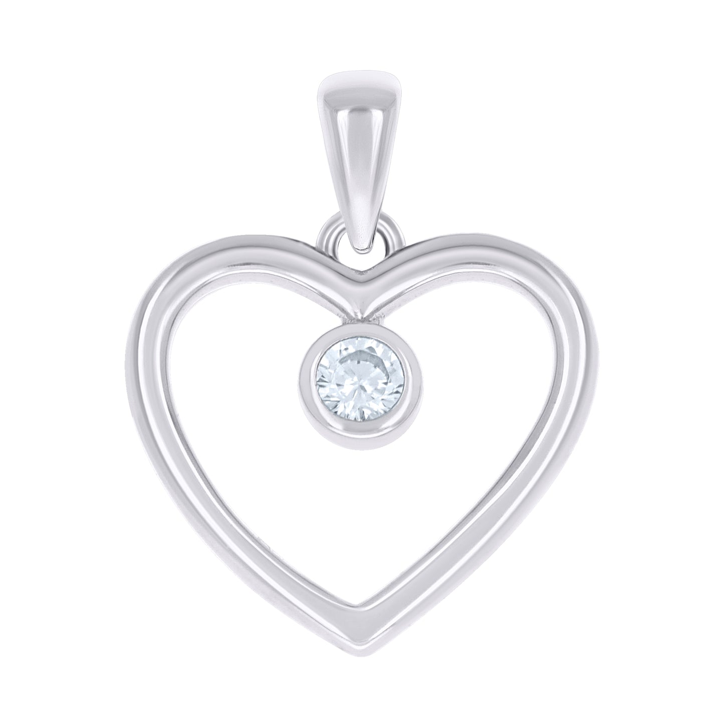 Sterling Silver Womens Cubic-Zirconia Heart Pendant