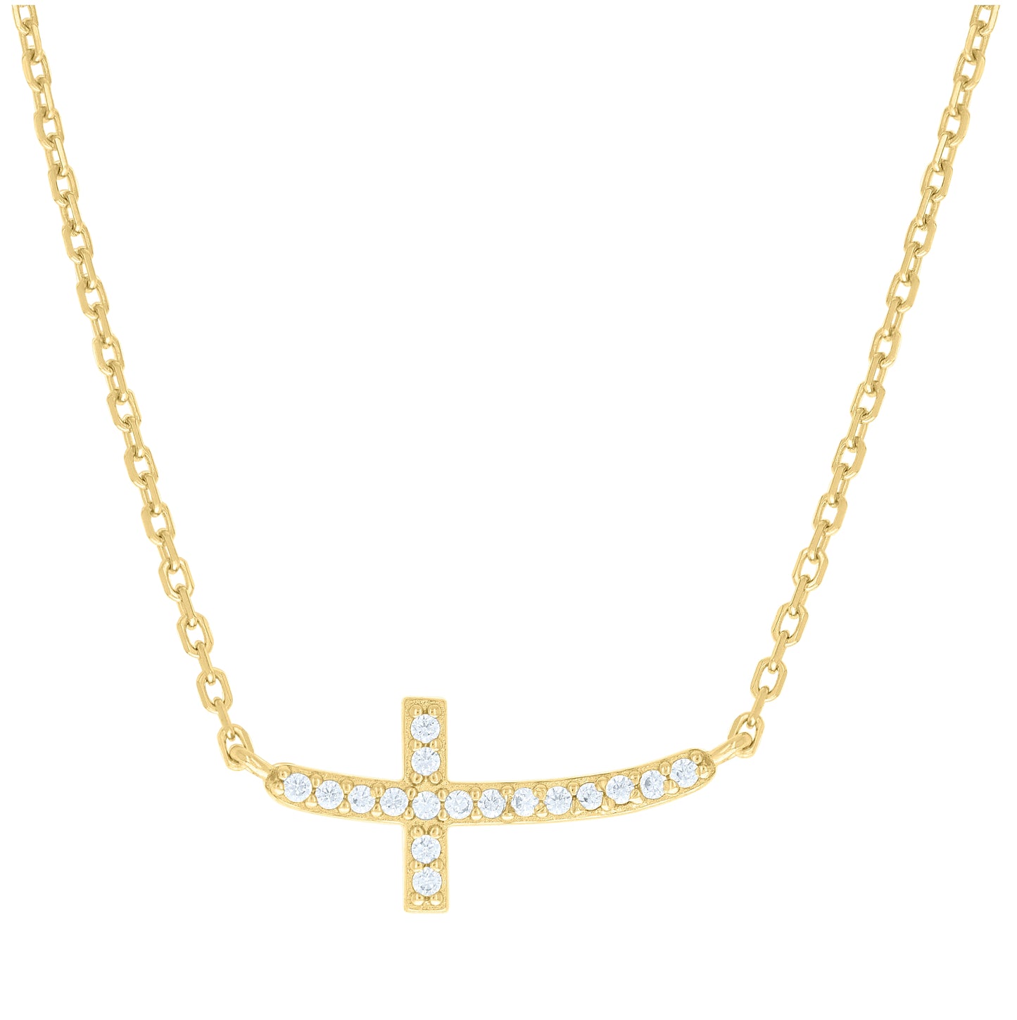 Sterling Silver Unisex Cubic-Zirconia Sideways Cross Necklace Size 16 + 1.5 Inches