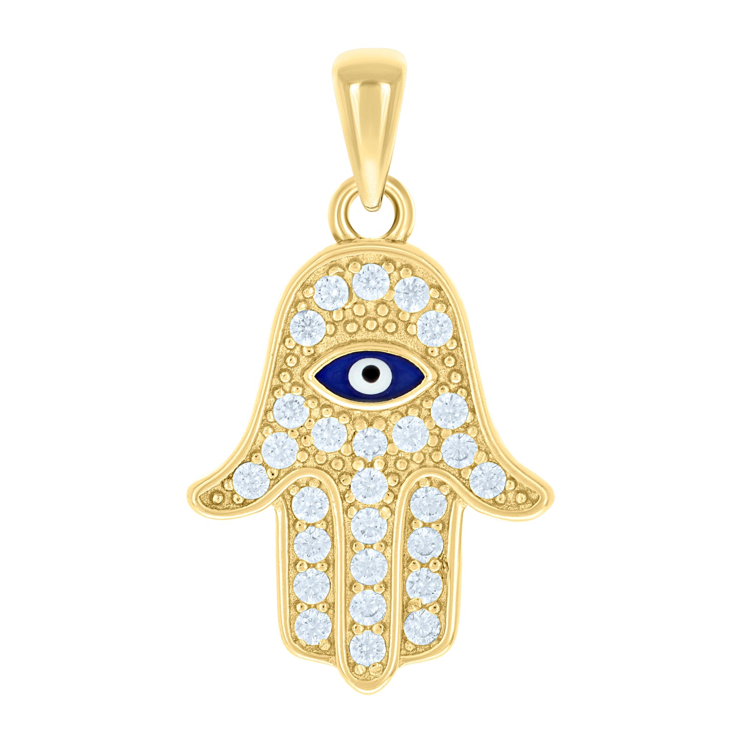 Sterling Silver Unisex Cubic-Zirconia Enameled Evil Eye Hamsa Pendant