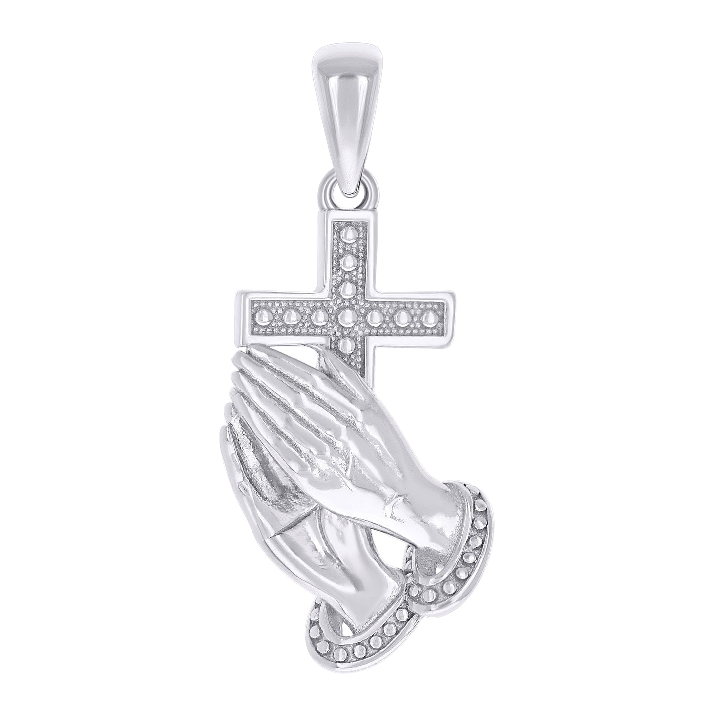 Sterling Silver Unisex Without Cubic Zirconia Cross Praying Hands Symbol Religious Pendant