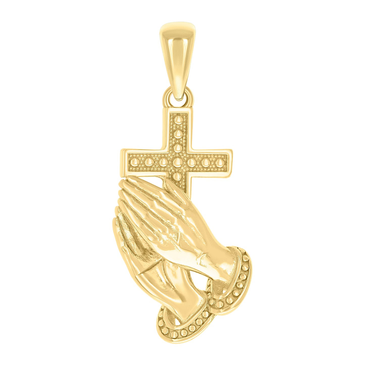 Sterling Silver Unisex Without Cubic Zirconia Cross Praying Hands Symbol Religious Pendant