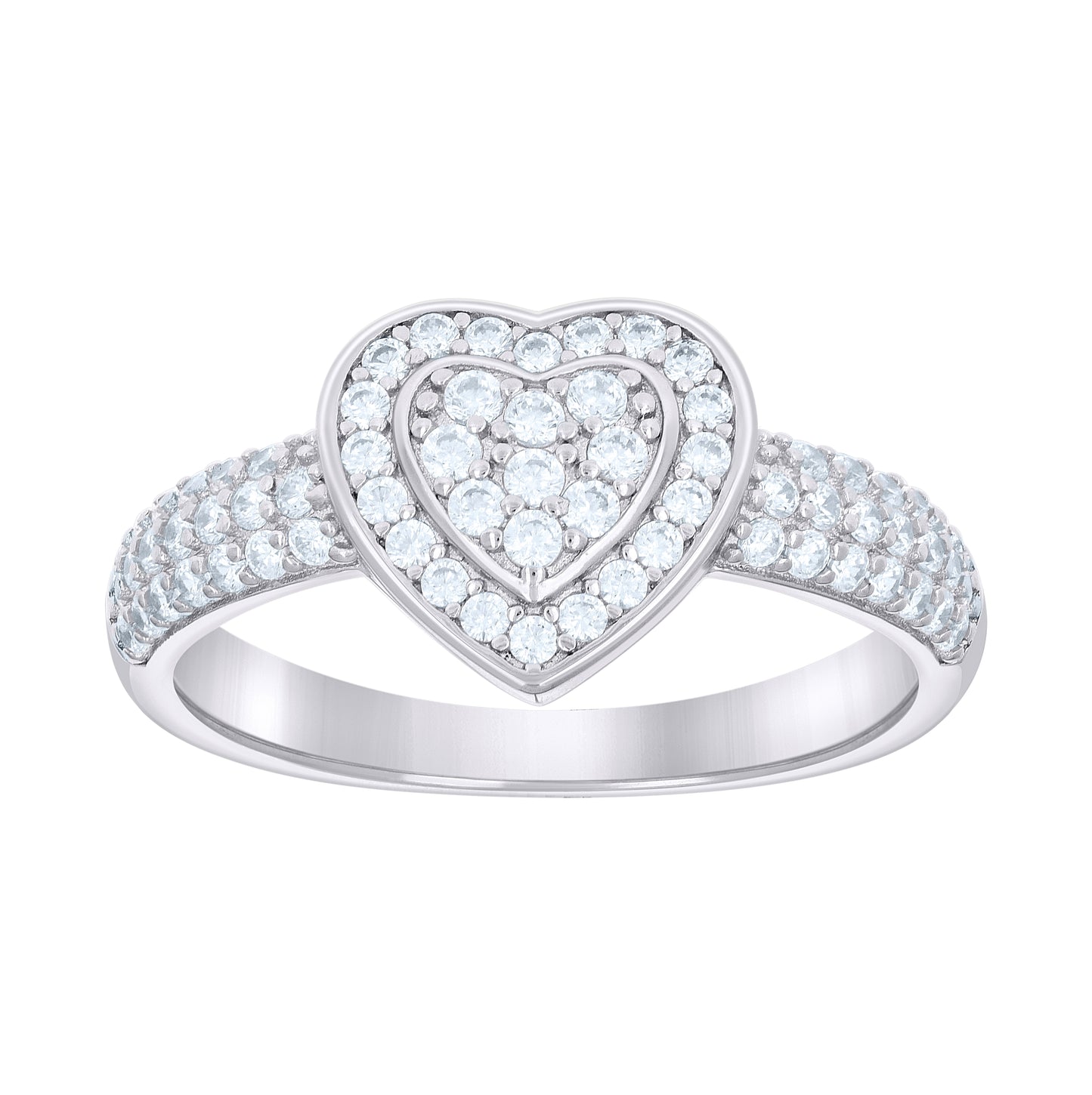 Sterling Silver Women's Cubic-Zirconia Heart Bridal Anniversary Wedding Engagement Band Ring