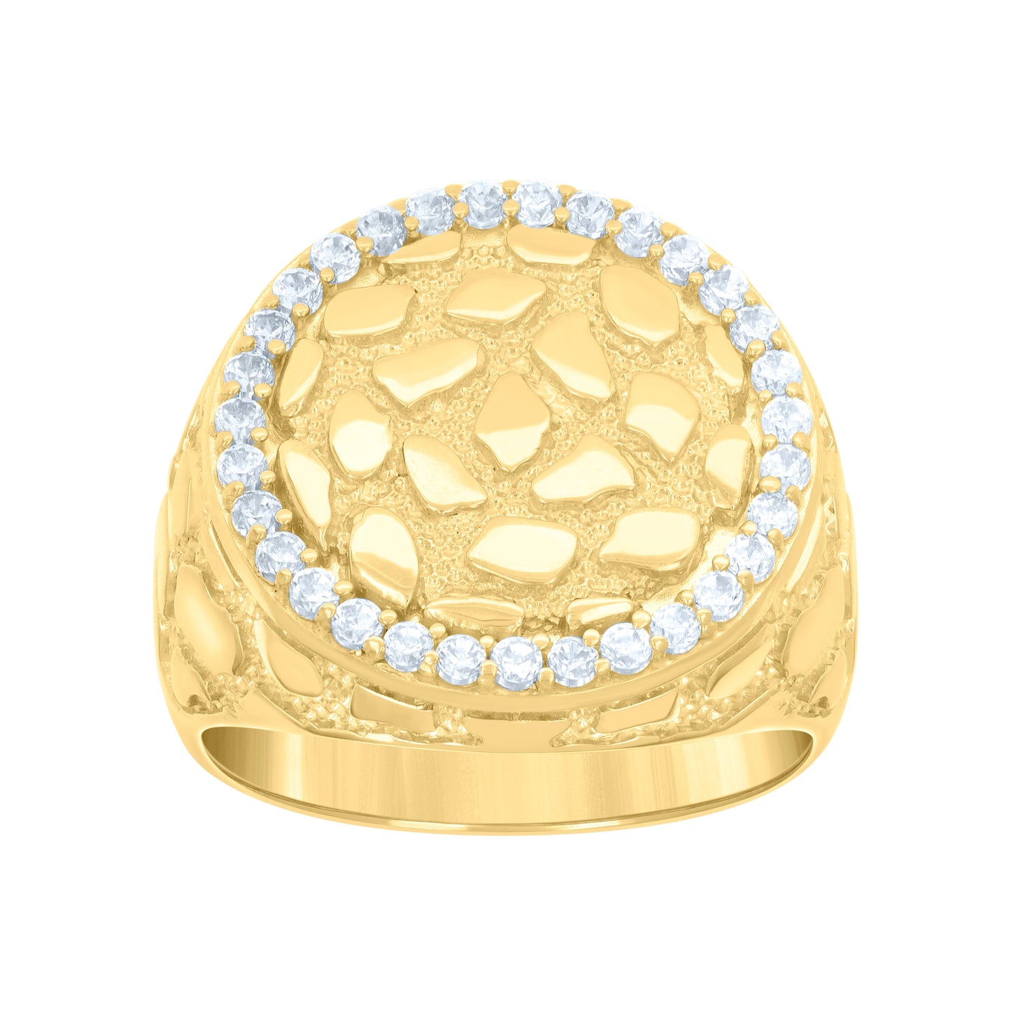 10K Yellow Gold Mens Cubic-Zirconia Nugget Round Head Fashion Ring