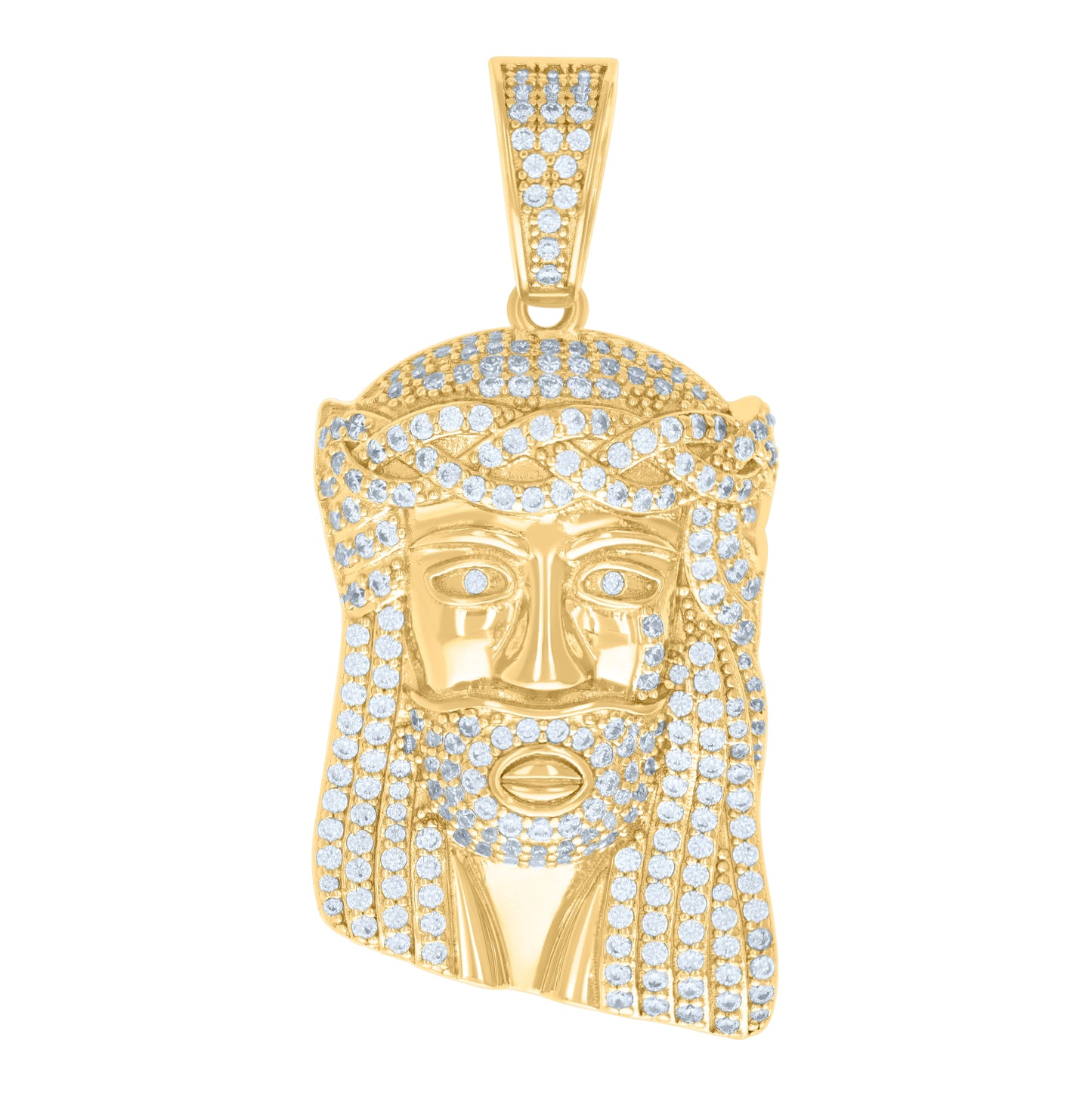 Sterling Silver Yellow-tone Unisex Cubic-Zirconia Jesus Religious Charm Pendant