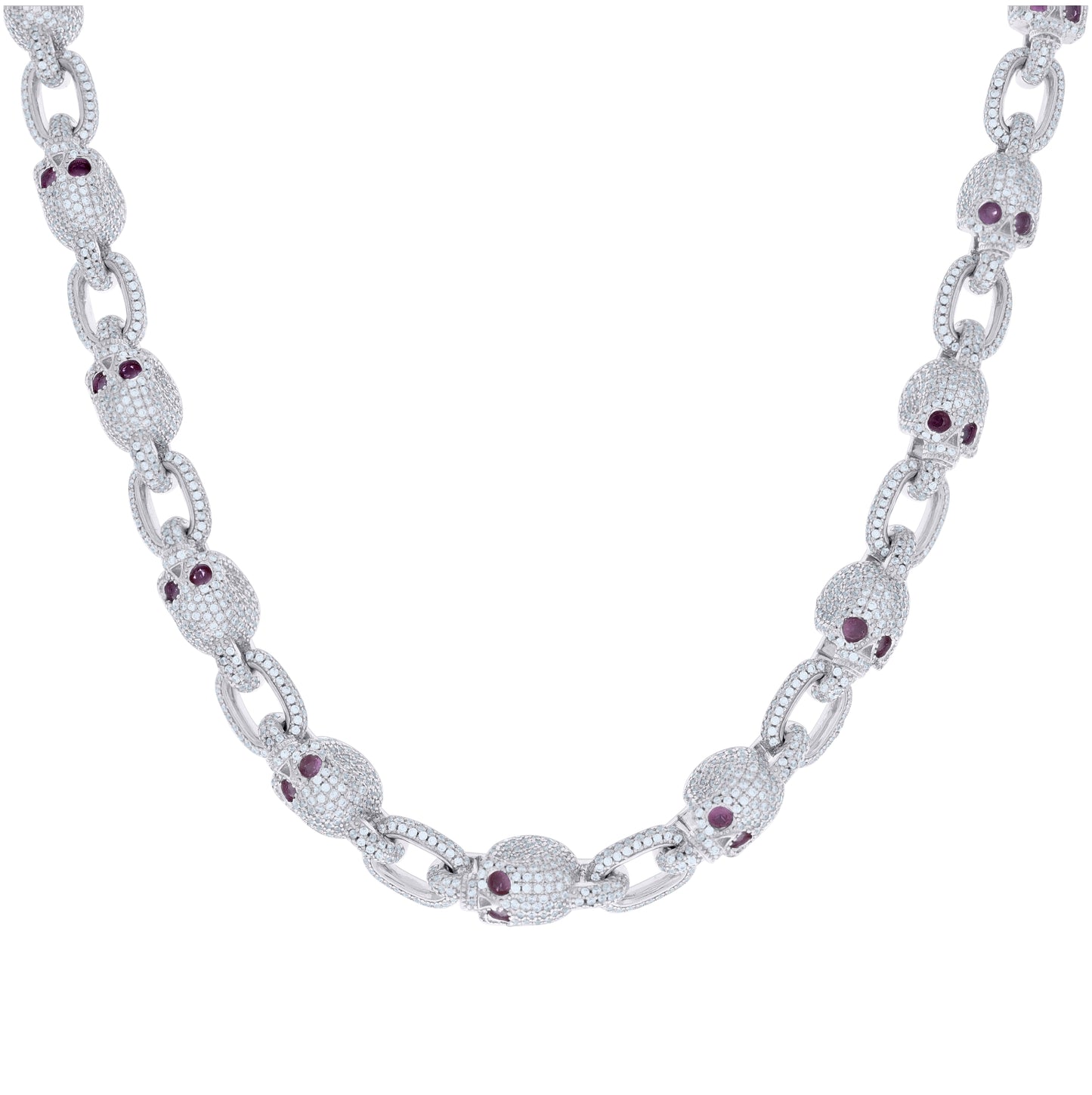 Sterling Silver Mens Moissanite Skull Link Chain Necklace 9.3mm